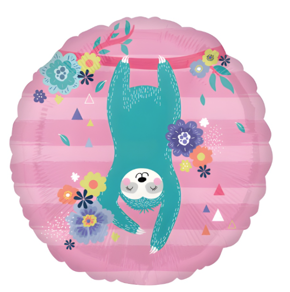 Folienballon - Faultier rund - rosa - ø 43cm